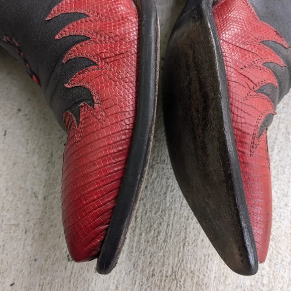 Tony Lama Cowboy Boots Red Black Lizard Leather Men 8.5 D - Picture 12 of 15